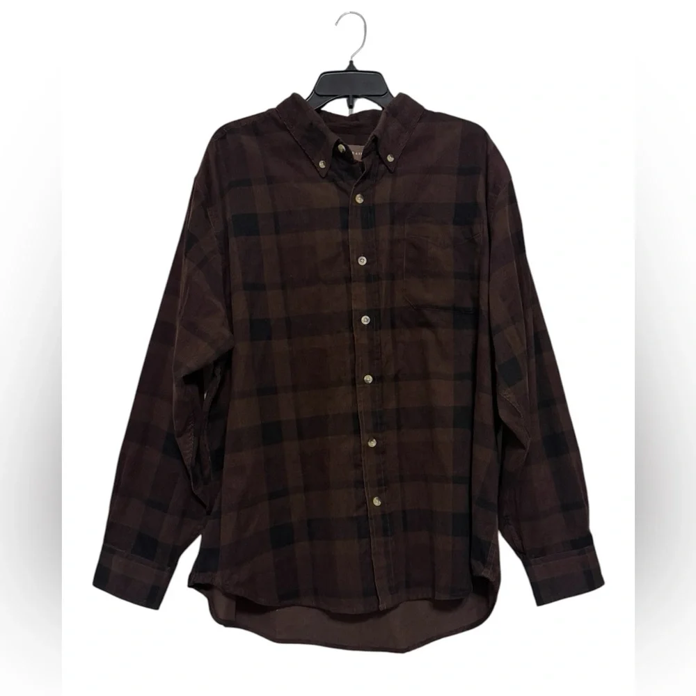 Woodland Trail NWT Plaid Corduroy Button Down Shirt Brown men’s Size XXL